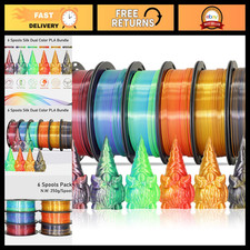 6 Spools Bicolor Dual Color 1.75mm 3D Printer Filament Bundle - Silk PLA, 250g E picture