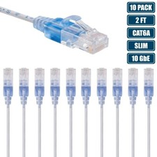 10x 2FT CAT6A RJ45 Ethernet LAN Network Patch Cable Slim Cord 30AWG Router White picture