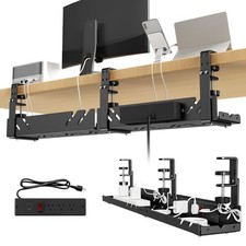 Black Metal Under Desk Cable Management Tray Power Outlet NoDrill Organizer picture