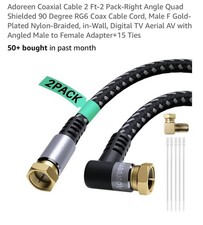 Adoreen 2-Pack 2ft RG6 Right Angle Quad Shielded Coaxial Cable for TV/AV picture