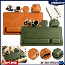 8Pcs Leather Desk Mat Set Wrist Rest Mouse Pad Coasters Organizer Office picture