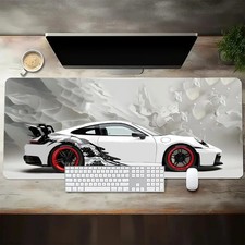 Large White Sports Car Mouse Pad, Extended Non-Slip Gaming Desk Mat for PC Setup picture