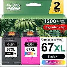 eJet 67XL Ink Cartridge Black Tri-Color Combo for HP 67 2 Pack Deskjet Envy picture