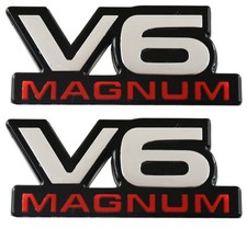 2Pcs V6 Magnum Emblems Fender Door Nameplate 3D Badge Stickers Logo Chrome Red picture