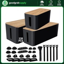 Cable Management Box Set 3 Pack with Ties and Clips for Power Strips picture