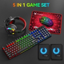 5 in 1 RGB LED Gaming Keyboard Backlit Mouse Headset Speakers and Mousepad Combo picture