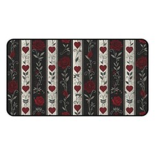 Red Roses and Hearts Desk Mat | Gothic Floral Stripes Mousepad picture