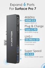 SIX Lention 6-in-1 USB-C Dock/hub Microsoft Surface Pro 7 HDMI USB 3.0 SD CS34 picture