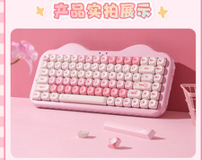 YUNZII C75 Wireless Keyboard Pink Peach Bubble Water - Gift for Girls picture