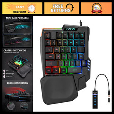 One-Handed Gaming Keyboard 35 Keys, Rainbow LED, Ergonomic Wrist Rest, USB Wired picture