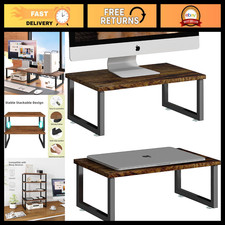 Wood Monitor Stand Riser 2 Pack - Antique Brown, Adjustable Height, Desk Organiz picture