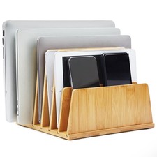 Bamboo Multi Device Organizer, 6 Slots Vertical Laptop Storage Rack, Computer... picture