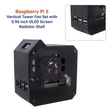 Raspberry Pi 5 Vertical Tower Fan Set with 0.96inch OLED Screen Radiator Shell picture