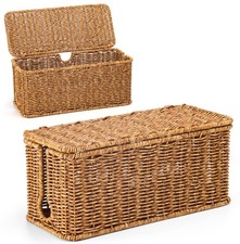 ZhiYo Rattan Cable Management Box Speckled Brown 12.5