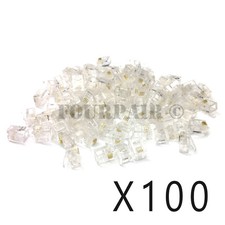 100 Pack - RJ11 6P4C Flat Cable Telephone Crimp-On Connector Modular Plug Ends picture