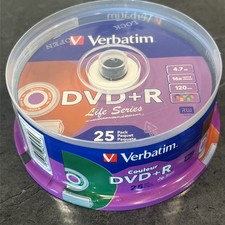 Verbatim DVD+R 4.7GB 16x 120 Min Color Life Series 25 Pack New Sealed Discs picture