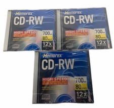 LOT OF 3- Memorex Storage CD-RW 700MB NICE VINTAGE FIND 80 MINS SEALED 12x HIGH picture