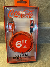 Coca-Cola Braided Charge & Sync USB-A to USB-C Cable 6 ft Orange/Red picture