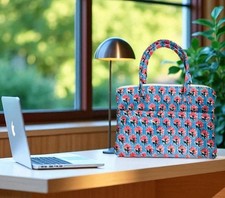 Floral Cotton Quilted Laptop Bag With Handle Mackbook ,iPad Sleeves Travel Bag picture