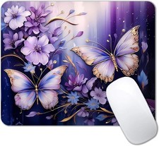 Purple Gold Butterfly Mouse Pad 9.5 x 7.9 Inch Cute Floral Mouse Mat for Desk picture
