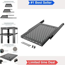 1U Sliding Rack Shelf 19 Inch 4-Post Vented 21.7-35.4 Inch Adjustable Depth 110 picture