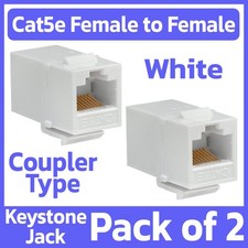 2 Pack Cat5e Keystone Jack Snap-In Ethernet Inline Coupler RJ45 8P8C Plug White picture