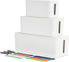 Cable Management Boxes, 3 Pack, Small, Medium, Large, 15 Cable Ties (Hook & Loop picture