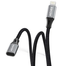 AGVEE 6.6ft Lightning Extension Cable, Braided Female to 6.6ft, Dark Gray  picture