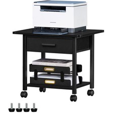 Under Desk Rolling Printer Stand with Drawer, 2-Tier Industrial Mobile Printe... picture