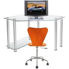 Clear Tempered Glass and Aluminum Corner Computer Desk #CT-013 picture
