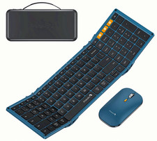 XKM01 Foldable Keyboard Mouse Combo Blue BT/2.4G Travel Case Phone Stand 105-Key picture