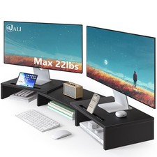 WALI Extra Long Wooden Dual Monitor Stand Riser with 2 Slots, up 31 in, Black picture