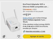 BrosTrend N300 300Mbps WiFi to Ethernet RJ45 Adapter, External Antennas White picture
