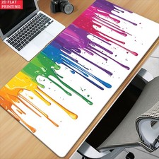 XXL Mouse Pad with a 2D Flat Rainbow Paint Drips Design, Ideal for Gaming, Off picture