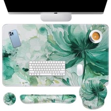 4 In 1 Keyboard Mouse Pad Set Desk Mat Colorful Floral Wrist Rest Support picture