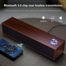 Wooden Desktop Computer Speakers Wired Bluetooth Soundbar Subwoofer Strong Bass picture