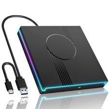 RGB External CD DVD Drive Laptop USB 3.0 TypeC Portable Player Burner Black picture