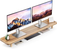 Dual Monitor Stand Riser 39 Inch Extra Long Wooden Desktop Monitor Riser picture