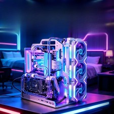 Aluminum Open Frame PC Case with 360 Radiator Bracket & PCIe 5.0 GPU Riser Cable picture