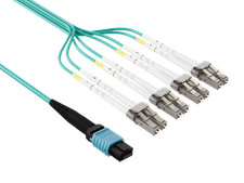 3m MTP MPO to 8x LC Breakout Fiber Cable OM4 Multimode Plenum OFNP Aqua picture