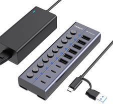 10 Port USB Hub 60W Powered 10Gbps USB 3.2 Gen 2 Splitter Aluminum Multiport... picture