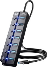 7 Port USB 3.0 Hub Extender for Laptop PC PS4 PS5 5Gbps Switches with 4ft Cables picture