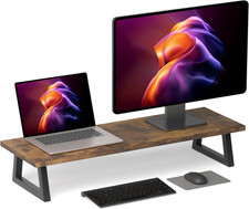 31.5 Inch Dual Monitor Stand Riser Wood Desk Organizer Ergonomic Office Sit picture