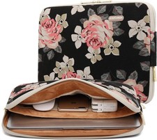 Water-Resistant 17 Inch Laptop Sleeve in Black Rose Patten Canvas Design picture
