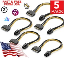 5 PACK 8-Inch SATA 15-Pin to 6-Pin PCI Express Card Power Adapter Cable picture