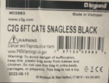 C2G Cat6 Snagless Unshielded Ethernet Network Patch Cable Black 6' 03983 picture