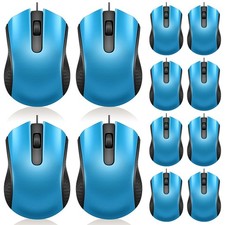 12 PCS Light Blue Wired Computer Mouse Bulk USB Ergonomic For PC Laptop Gaming picture