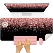 Pink Rose Gold PU Leather Desk Mat Large Keyboard Mouse Pad 31.5x15.7 Inch picture