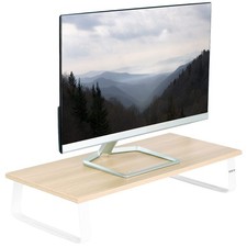 24 Inch Monitor Stand Wood Steel Desktop Riser Light Wood Desk Organizer picture