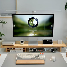 Bamboo Dual Monitor Stand Riser, 2-Tier Desk Shelf with Storage picture